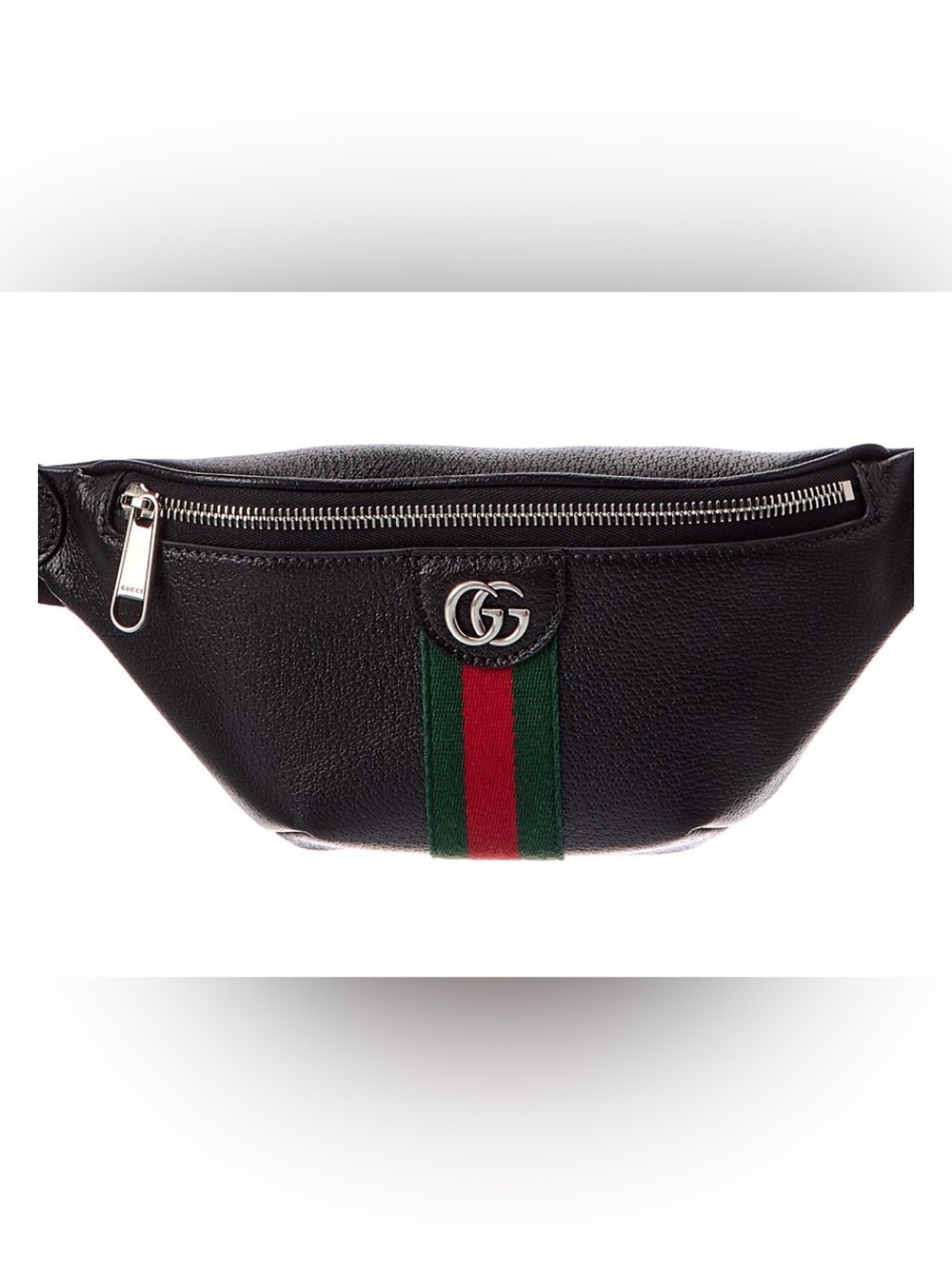 Gucci Black Leather Belt Bag with Green-Red Web Stripe